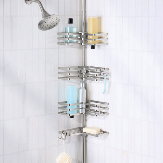 Better Homes & Gardens 4-Tier Rust Resistant Tension Pole Shower Caddy, Satin Nickel
