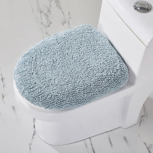 Better Trends 18" x 20" Toilet Lid Cover, 100% Cotton, Extra Soft Tufted Cover, Water Absorbent & Non Slip Bath Mat, (Blue) Granada Collection