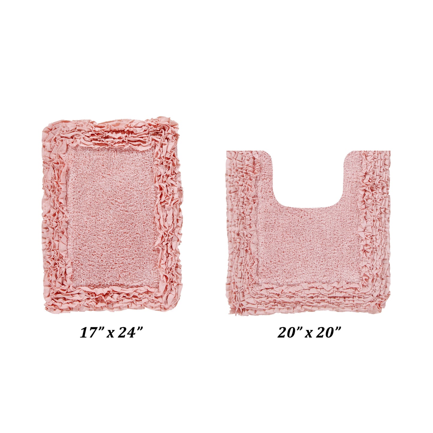 Better Trends 2 Piece Bathroom Rug Set 100% Cotton, Extra Soft, Water Absorbent & Non Slip Bath Mat, Ruffle Border, (Pink) Shaggy Border Collection
