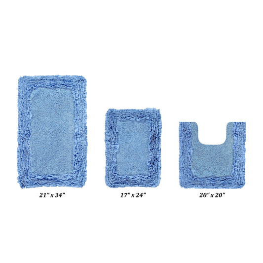 Better Trends 3 Piece Bathroom Rug Set 100% Cotton, Extra Soft, Water Absorbent & Non Slip Bath Mat, Ruffle Border, (White) Shaggy Border Collection