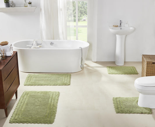Better Trends 4 Piece Bathroom Rug Set 100% Cotton, Extra Soft Tufted Bath Mat, Water Absorbent & Reversible Mat, Sage Lilly Crochet Collection