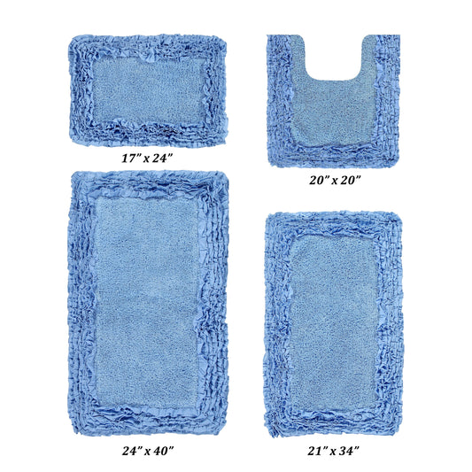Better Trends 4 Piece Bathroom Rug Set 100% Cotton, Extra Soft, Water Absorbent & Non Slip Bath Mat, Ruffle Border, (White) Shaggy Border Collection