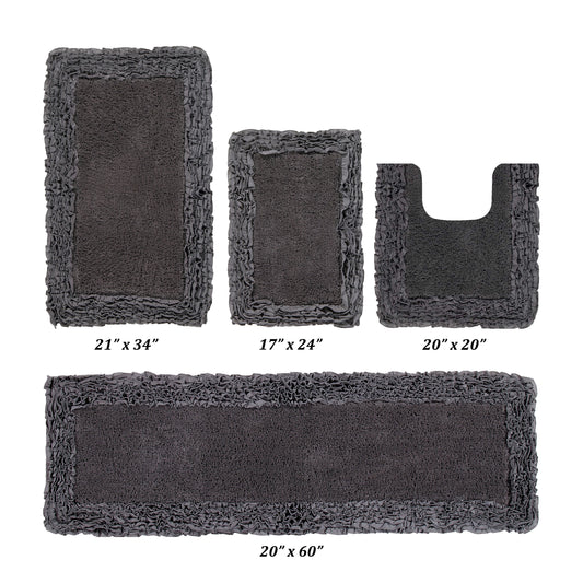 Better Trends 4 Piece Bathroom Rug Set 100% Cotton, Extra Soft, Water Absorbent & Non Slip Bath Mat, Ruffle Border, (Gray) Shaggy Border Collection