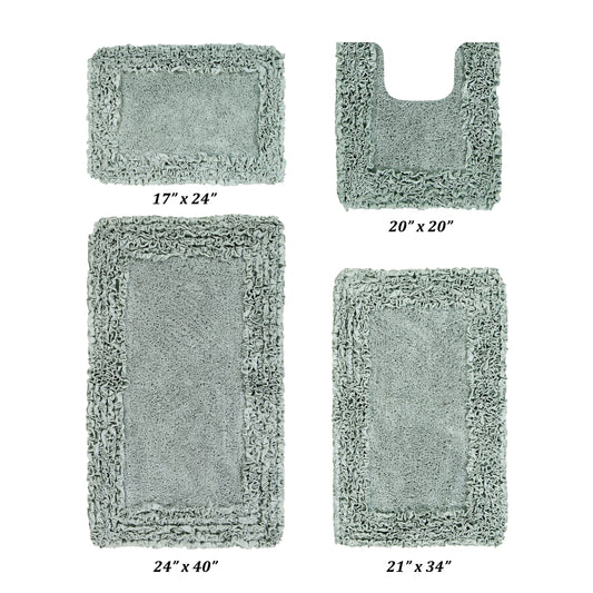 Better Trends 4 Piece Bathroom Rug Set 100% Cotton, Extra Soft, Water Absorbent & Non Slip Bath Mat, Ruffle Border, (Sage) Shaggy Border Collection