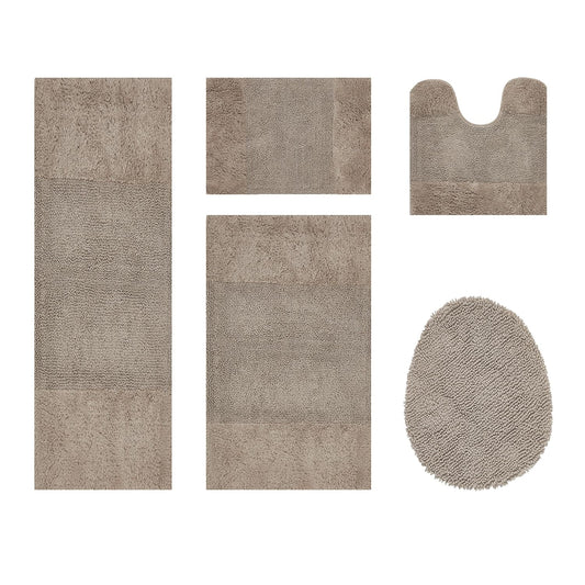 Better Trends 5 Piece Bathroom Rug Set, 100% Cotton, Extra Soft Tufted Bath Mat, Water Absorbent & Non Slip Bath Rug, (Beige) Granada Collection