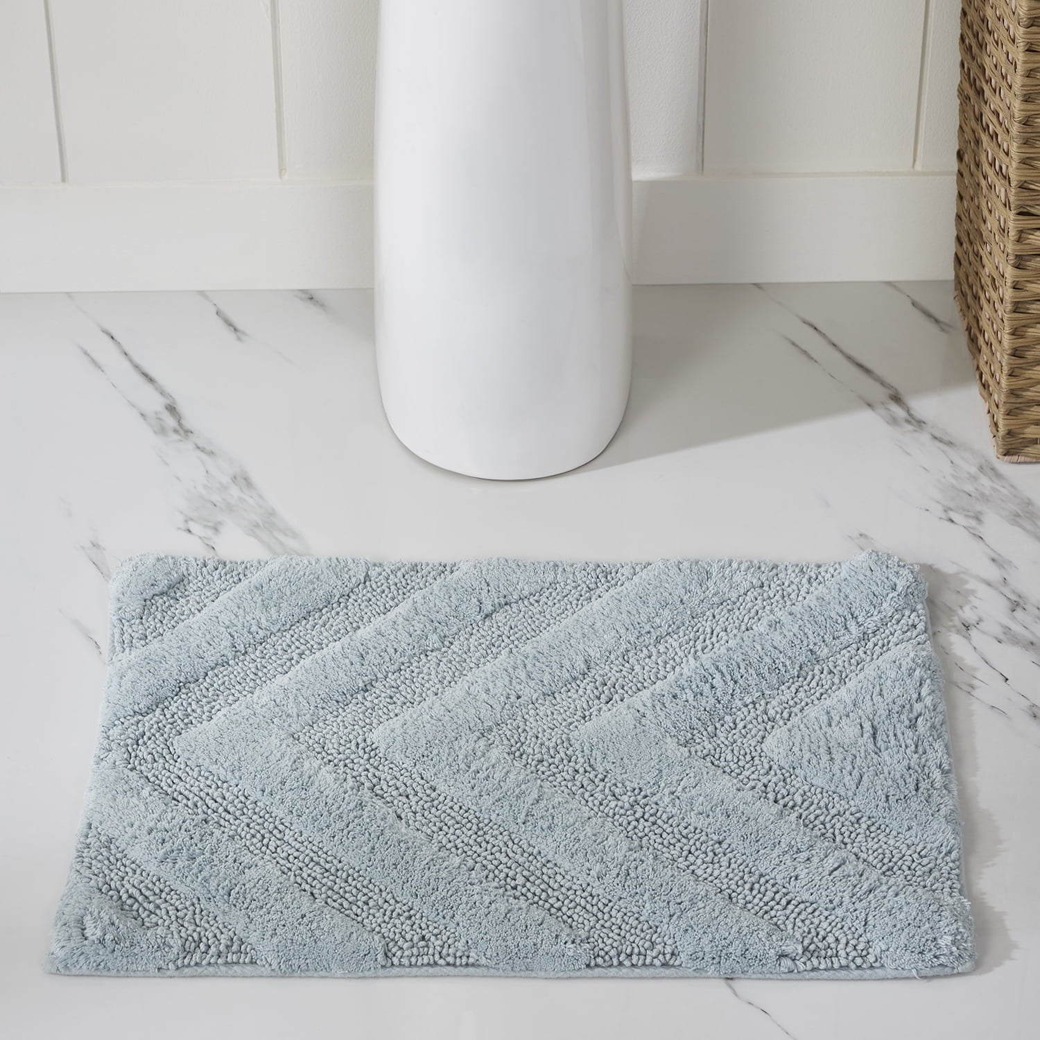 Better Trends 6 Piece Bathroom Rug Set 100% Cotton Extra Soft Tufted Bath Rug Water Absorbent Non-Slip Bath Mat Machine Washable (Blue) Hugo Collection