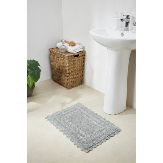 Better Trends 17" x 24" Bathroom Rug â€“ 100% Cotton, Extra Soft Tufted Reversible Bath Mat, Water-Absorbent, Machine Washable (Gray) Lilly Crochet Collection