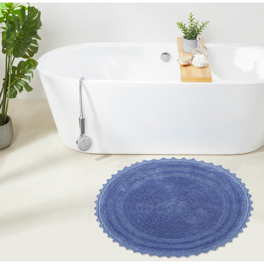 Better Trends Chic Round Bath Mat, 30" Diameter, 100% Cotton with Crochet Border, Water Absorbent, Ideal for Half Baths and Powder Rooms, Machine Washable, Blue - Lilly Crochet Collection