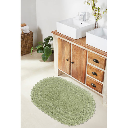 Better Trends 20" x 32" Oval Shape Bath Mat 100% Cotton Bathroom Rug Water Absorbent Bath Rug Machine Washable (Ivory) Lilly Crochet Collection