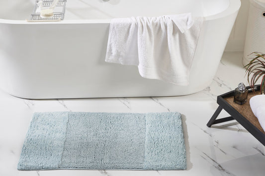 Better Trends 24" x 40" Bathroom Rug 100% Cotton, Soft Tufted Bath Mat, Water Absorbent & Spray Latex Backing Bathroom Rug (Blue) Granada Collection