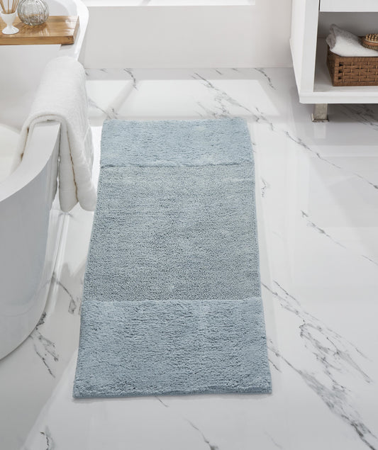 Better Trends 20" x 60" Bathroom Runner Mat 100% Cotton, Extra Soft Tufted Bath Rug, Water Absorbent & Non Slip, Solid Pattern, Blue Granada Collection