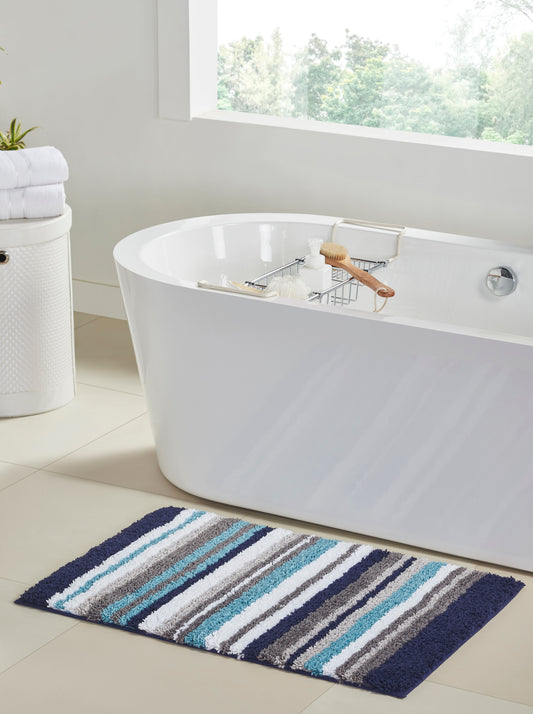 Better Trends 24" x 36" Bathroom Rugs 100% Polyester Soft Water Absorbent Non Slip Bath Mat Machine Washable Rug Griffie Collection - Blue