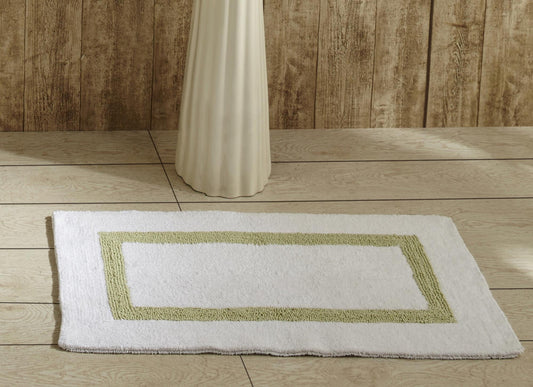 Better Trends Bathroom Rugs Mat 100% Cotton Soft Bath Rug Water Absorbent Reversible Washable for Bathroom Floor Decor, Laundry Room 17" x 24" Hotel Collection - White/Sage