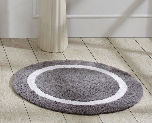 Better Trends 30'' Round Shape Bathroom Rug with Reversible Backing 100% Cotton Water Absorbent, Machine Washable Hotel Multi Collection - Gray/White