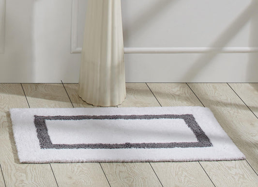 Better Trends Bathroom Rugs Mat 100% Cotton Soft Bath Rug Water Absorbent Reversible Washable for Bathroom Floor Decor, Laundry Room 17" x 24" Hotel Collection - White/Gray