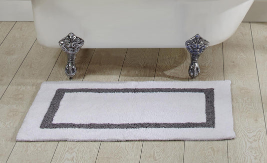Better Trends Bathroom Rugs Mat 100% Cotton Soft Bath Rug Water Absorbent Reversible Washable for Bathroom Floor Decor, Laundry Room 24" x 40" Hotel Collection - White/Gray