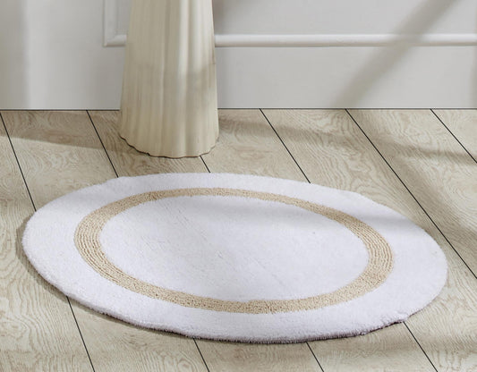 Better Trends 30'' Round Shape Bathroom Rug with Reversible Backing 100% Cotton Water Absorbent, Machine Washable Hotel Collection - White/Sand