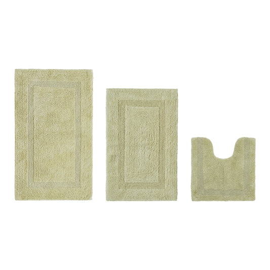 Better Trends Luxury 3 Piece Bathroom Rugs Set 100% Cotton Bath Rug Soft, Water Absorbent, Reversible, Machine Washable for Bathroom Decor Toilet Base Contour, Runner Mat Sage Lux Collection