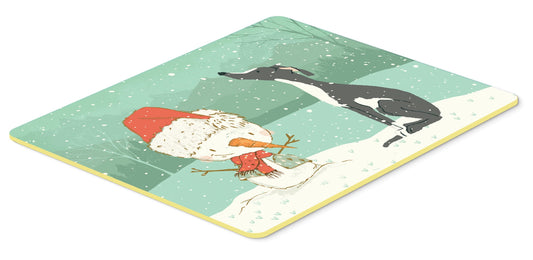 Black Greyhound Snowman Christmas Kitchen or Bath Mat 24x36