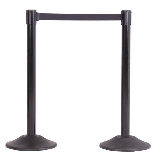 Black Premium Steel Stanchion - 13-Foot Retractable Black Belt - 2 Pack