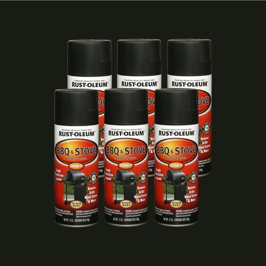 6 Pack, Black, Rust-Oleum Automotive Stops Rust BBQ and Stove Spray Paint-249310, 12 oz