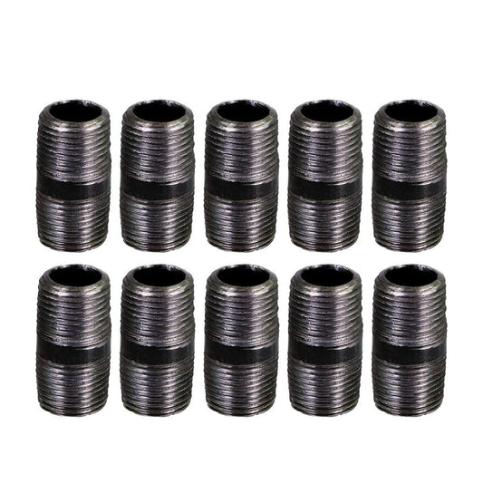 Black Steel Nipple Pipe, Threaded Pre Cut Pipe Connectors, 1-1/4 in x 3-1/2 in (Pack Of 10)