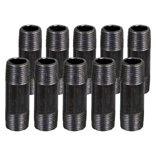 Black Steel Nipple Pipe, Threaded Pre Cut Pipe Connectors, 3 in x 6 in (Pack Of 10)