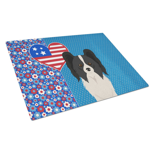 Black and White Papillon Glass Cutting Board Large 12 in x 15 in