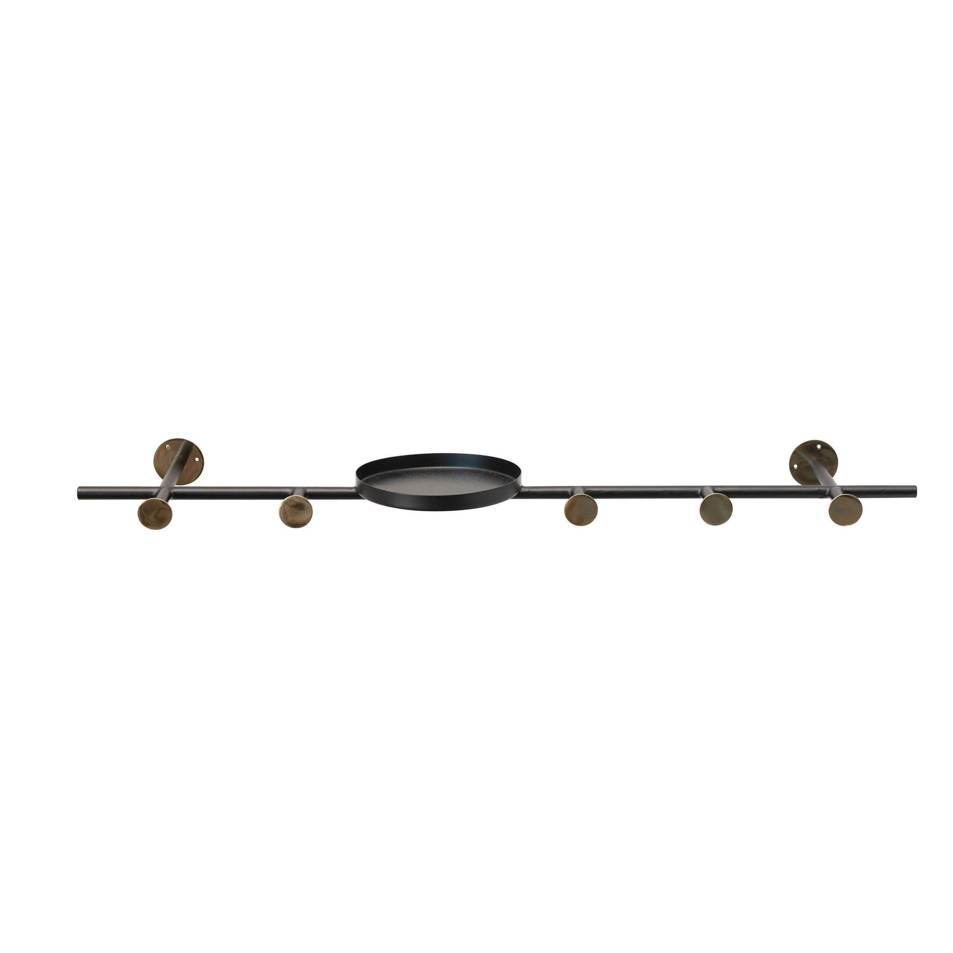 Bloomingville Metal Wall Hook with 1 Shelf & 5 Hooks, Black & Brass Finish