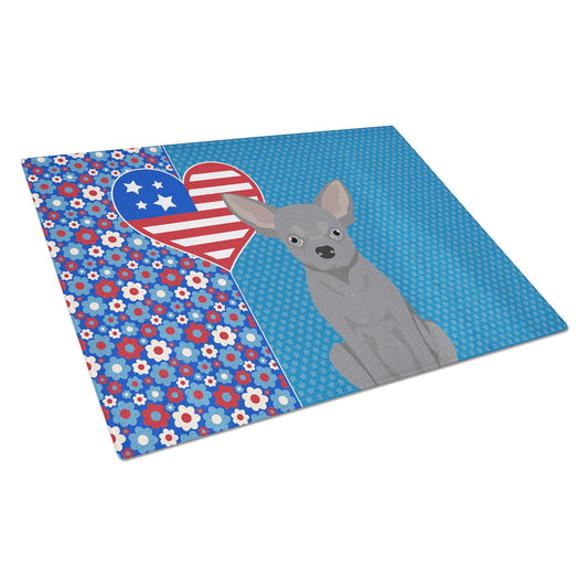 Blue Chihuahua Glass Cutting Board Large 12 in x 15 in