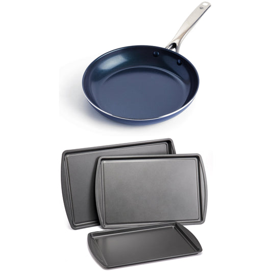 Blue Diamond 10-Inch Ceramic Nonstick Frypan with Mainstays 3-Piece Nonstick Cookie Sheet Bakeware Bundle