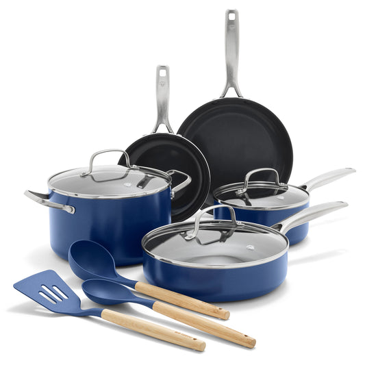 Blue Diamond 11 Piece Ceramic Nonstick Cookware Set, Blue