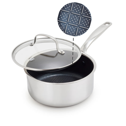 Blue Diamond Diamond Bond Cacerola HÃ­brida de CerÃ¡mica Antiadherente de Acero Inoxidable de 2 Qt con Tapa, InducciÃ³n