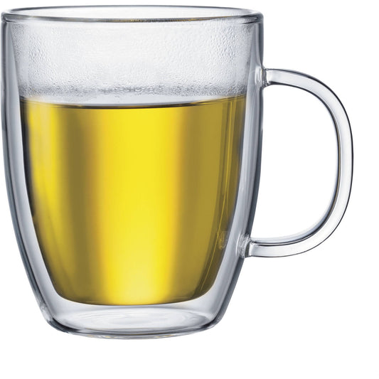 Bodum BISTRO Jumbo Coffee Mug, Double Wall, Clear, 0.45L, 15 Ounces Each (Set of 2)