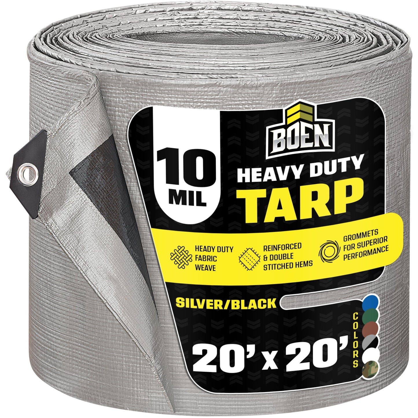 20 ft. x 20 ft. Heavy-Duty Commercial Silver/Black Tarp Cover 10 Mil Thick Weave Material, Waterproof