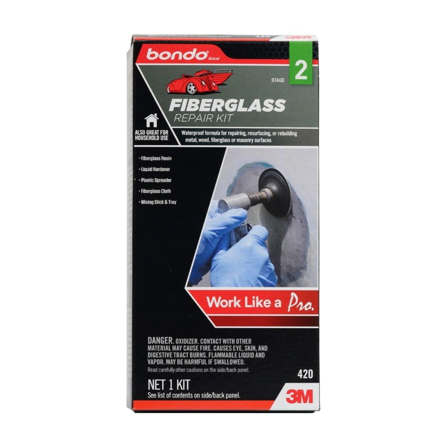 Bondo Fiberglass Resin Repair Kit, 00420, 0.45 Pint