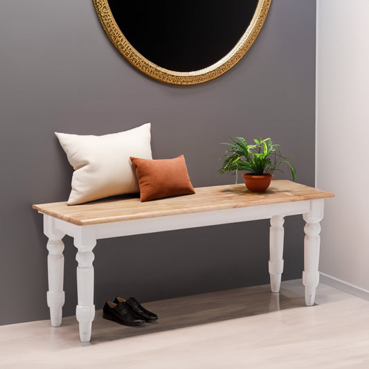 Boraam Farmhouse Backless Wood Bench - White/Natural Two-Tone Finish