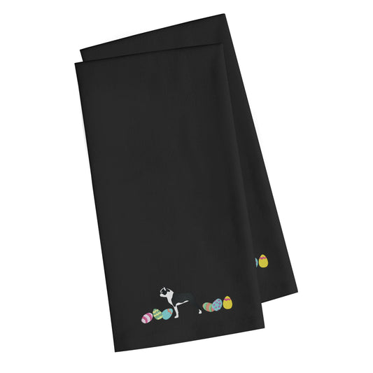 Boston Terrier Easter Black Embroidered Towel Set of 2