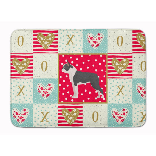 Boston Terrier Love Machine Washable Memory Foam Mat Red