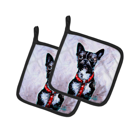 Boston Terrier Ziggy Pair of Pot Holders 7.5 in x 7.5 in
