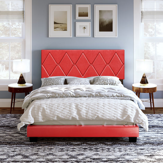 Boyd Sleep Charlat Red Faux Leather Full Size Fully Upholstered Platform Bed Frame with Adjustable Headboard, Qualified Box Spring or Foundation Required for Use