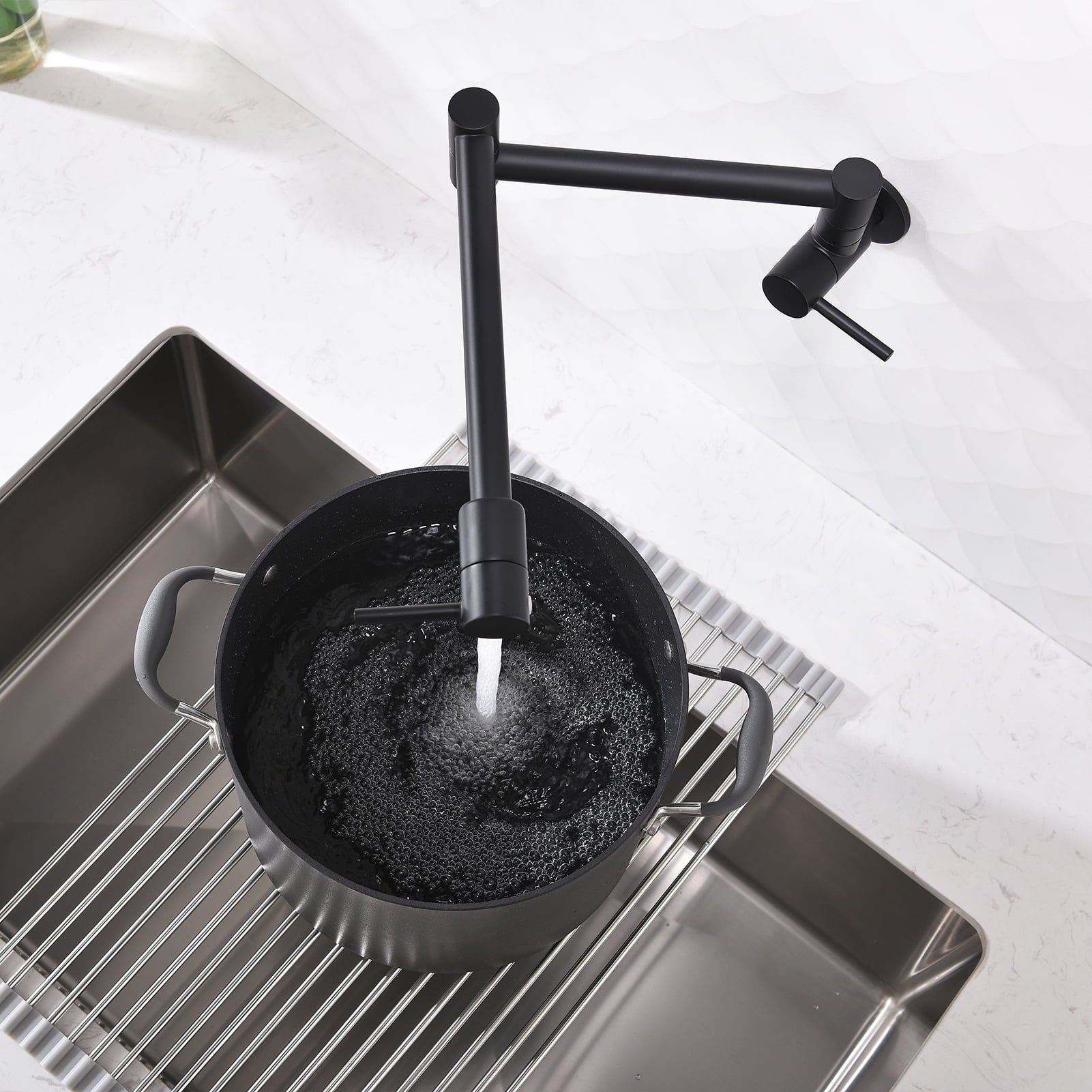 Brass Folding Faucet 1/2" NPT Wall Mount Kitchen Faucet Two Handles Cold Water Tap Black