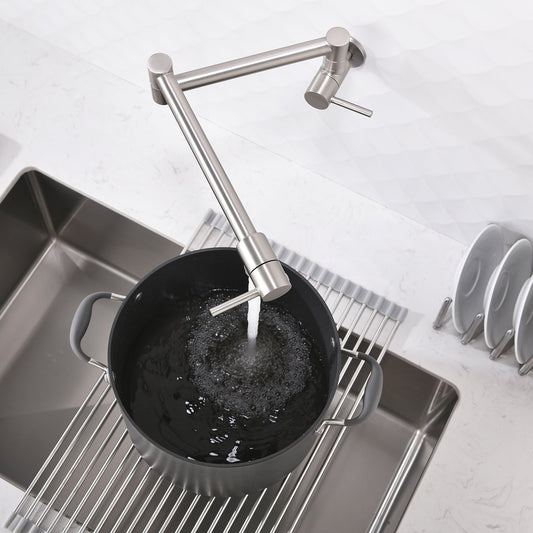 Brass Folding Faucet 1/2" NPT Wall Mount Kitchen Faucet Two Handles Cold Water Tap Nickel