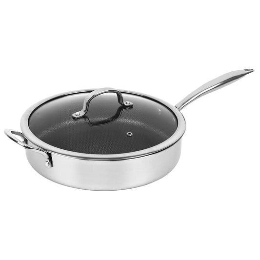 Brentwood 11-In. 3-Ply Hybrid Non-Stick Stainless Steel Induction-Compatible Deep SautÃ© Pan with Glass Lid