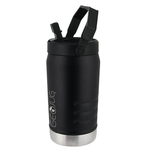Brentwood Geojug Vacuum-Insulated Stainless Steel Sports Water Jug with Spout Straw Lid, and Handle with Fence Hook (40 Oz.; Black), G-1200BK