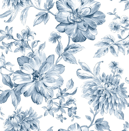 Brewster Gabriela Blue Floral Paste The Wall Non Woven Wallpaper, 20.5-in by 33-ft, 56.4 sq. ft.