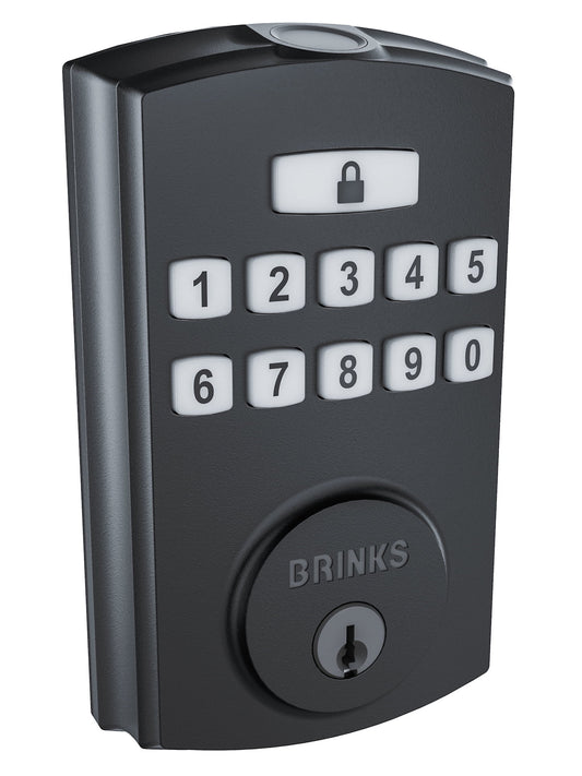 Brinks Electronic Fingerprint/Keypad Deadbolt with Pro-Guard, Transitional, Matte Black