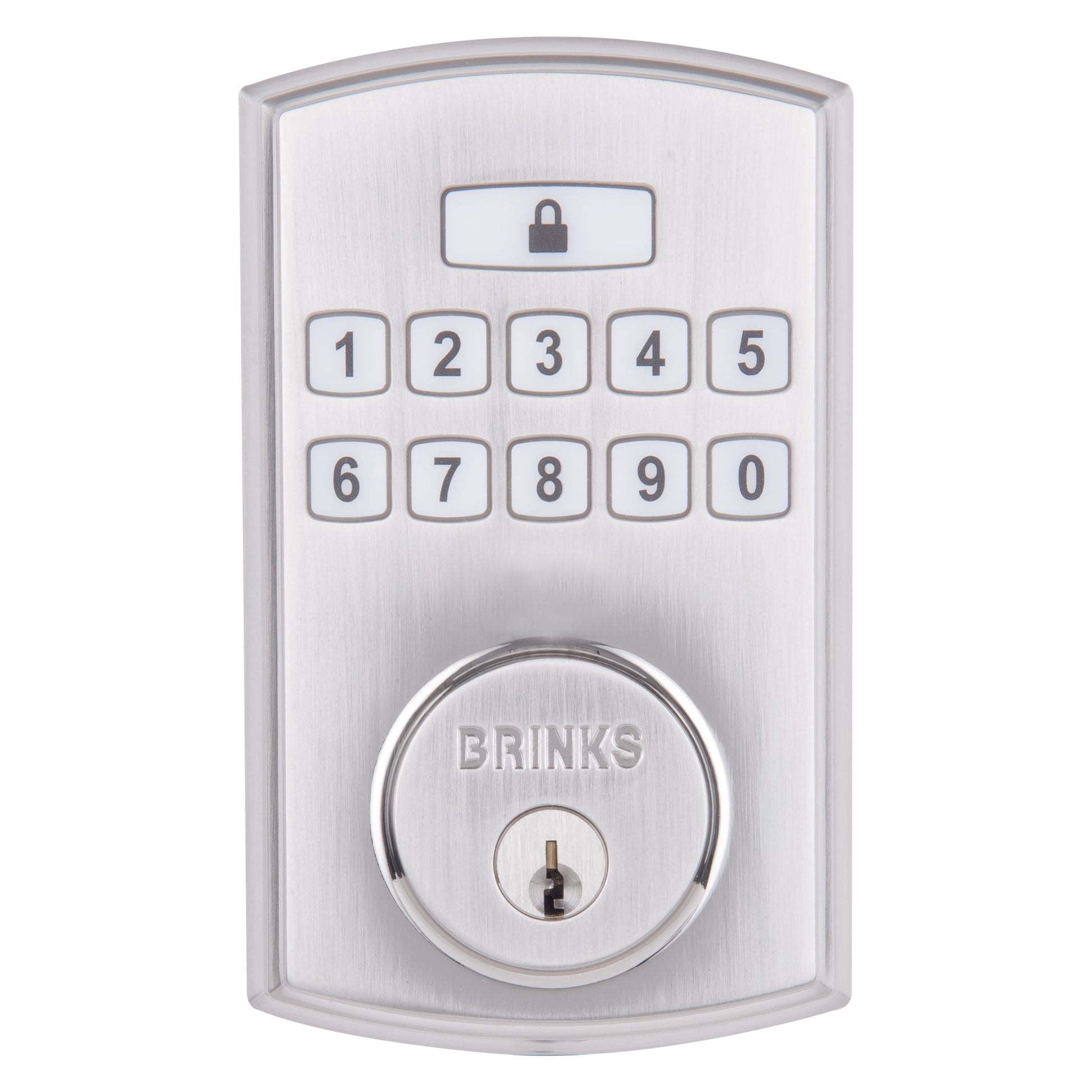 Brinks Cerradura de Cerrojo de un Solo Cilindro con Teclado ElectrÃ³nico y Pro-Guard, Acabado NÃ­quel Satinado