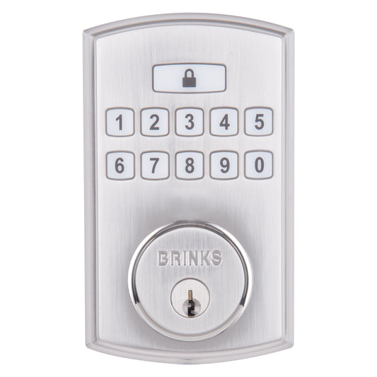 Brinks Cerradura de Cerrojo de un Solo Cilindro con Teclado ElectrÃ³nico y Pro-Guard, Acabado NÃ­quel Satinado