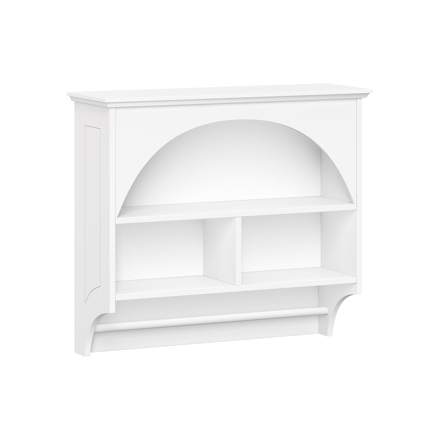 RiverRidge Bristol Bathroom and Laundry Arch Wall Mount Storage Medicine Cabinet Shelf with Towel Storage Bar - White